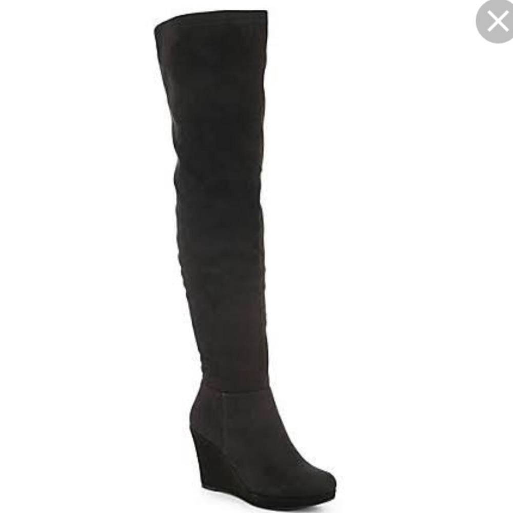 Steve Madden Black Suede Over the Knee Wedge Boots